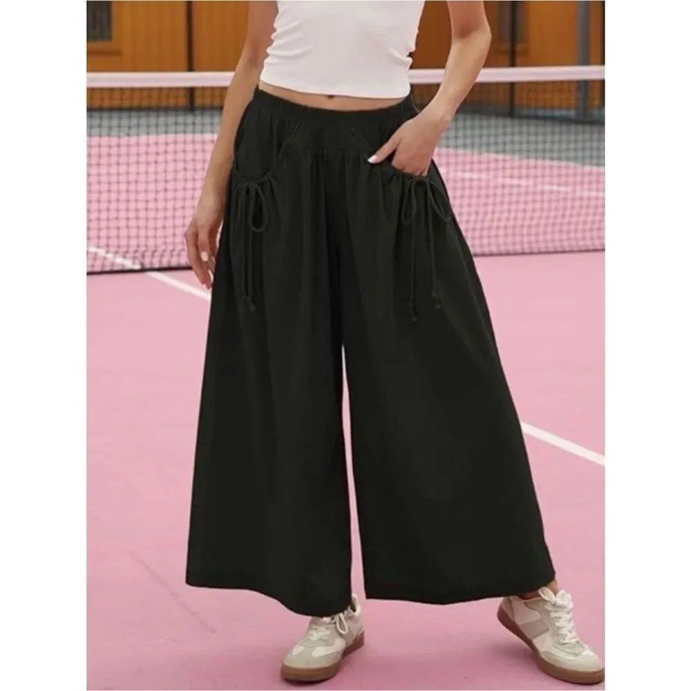 Women’s Loose Wide Leg Track Pants With Drawstring Pockets